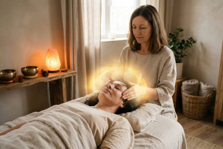 Metamorf masszázs - energetikai kezelés a fej körül, arany energiamező